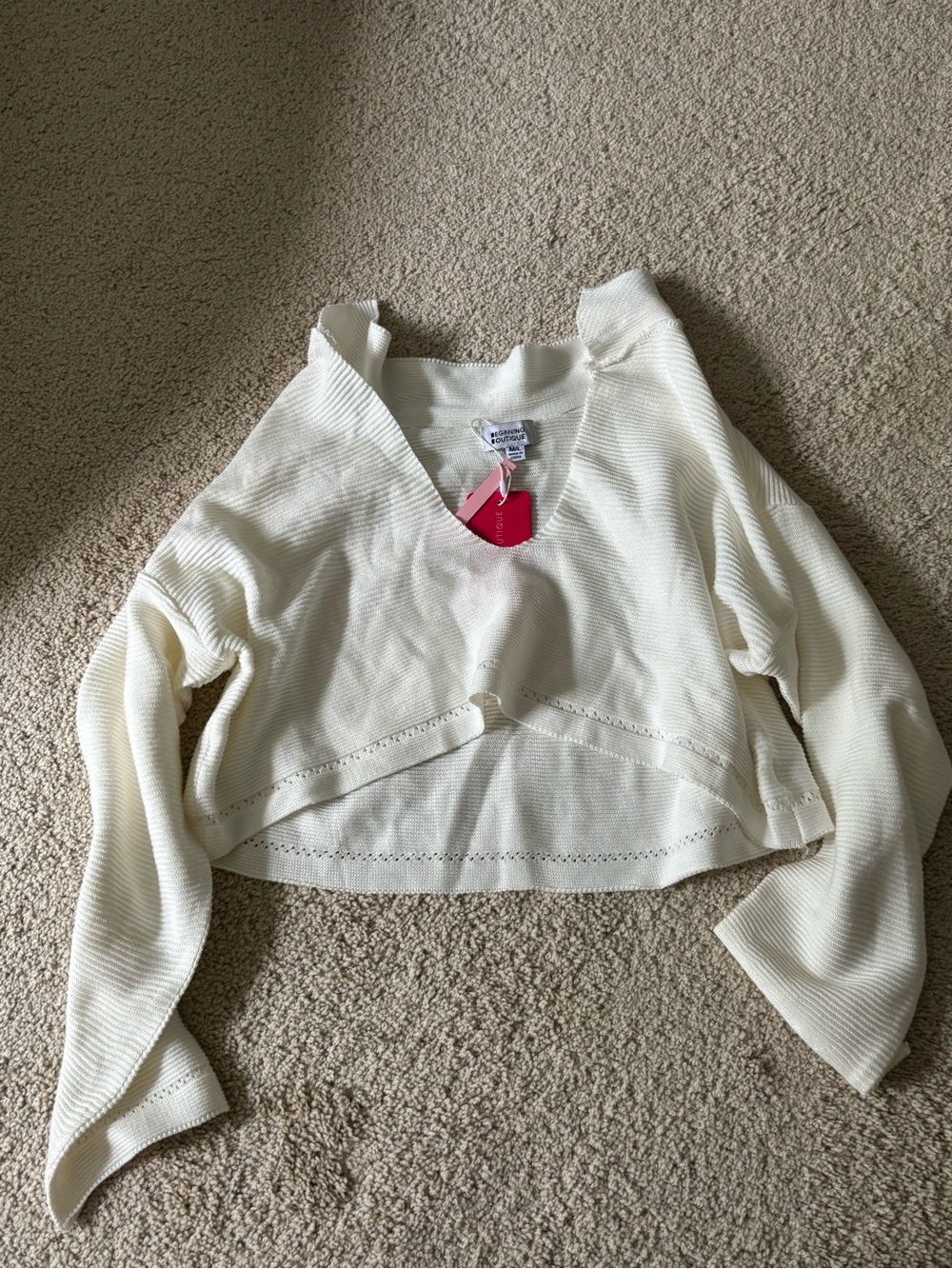 Beginning Boutique Cream V-Neck Lightweight Knit Pullover